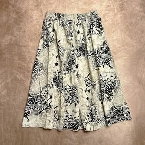 Vintage 90s Catalina Collection Floral Geometric Tribal Print Midi Skirt Khaki